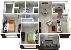 Floor plan for 2 beds, 2 baths, 1151 sqft